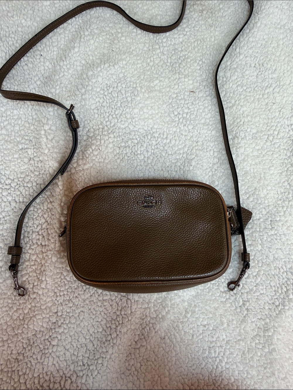 Coach Olive Brown Pebbled Leather Crossbody Bag